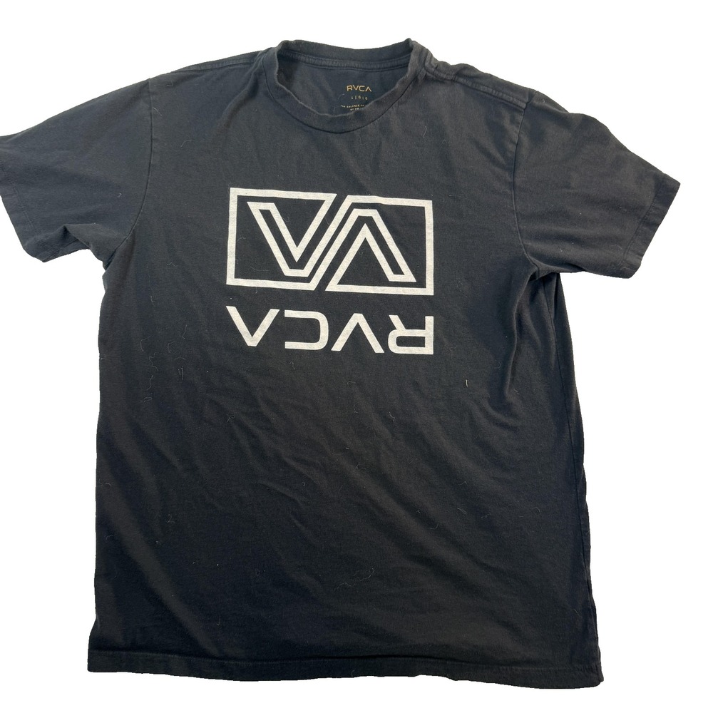 RVCA TShirt Mens L Black Big VA Box Logo Graphic Skate Surf Tee Streetwear